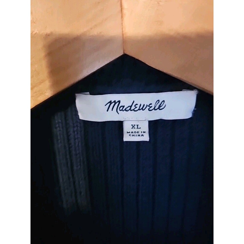 Madewell Cardigan Sweater Woman's XL Ribbed Open Front Navy Blue 100% Cotton - Picture 2 of 6